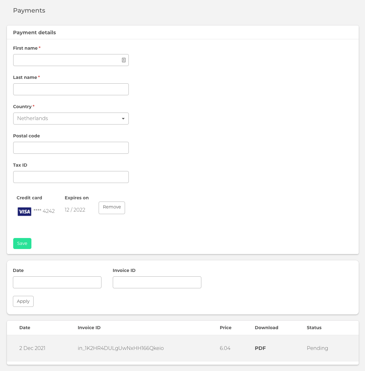 My payments Page