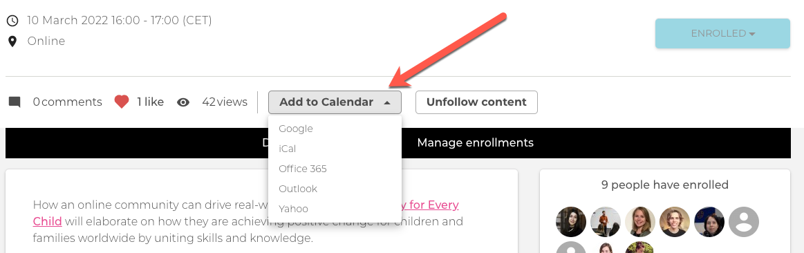 Add to calendar on an event