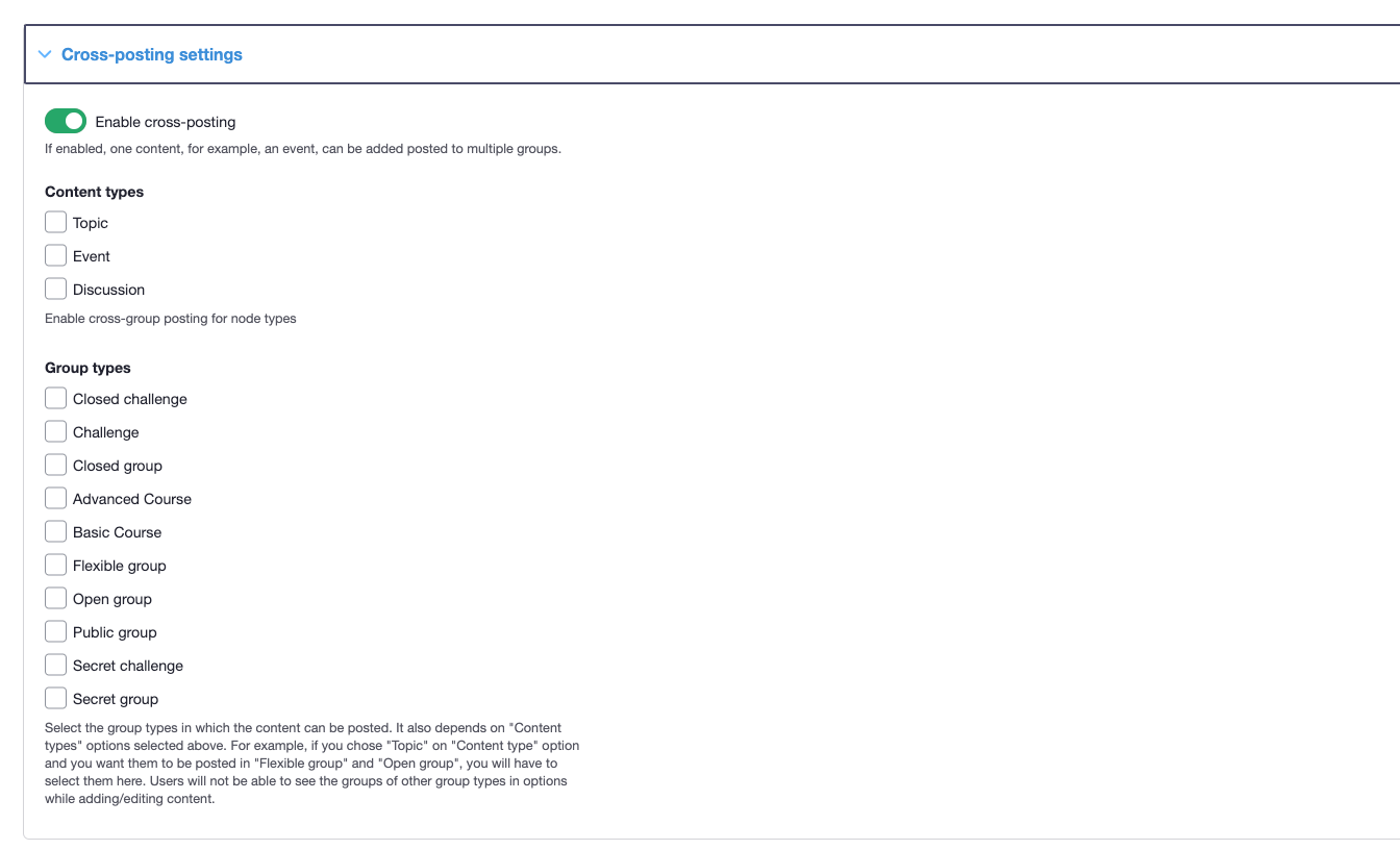 Group Cross-Posting settings