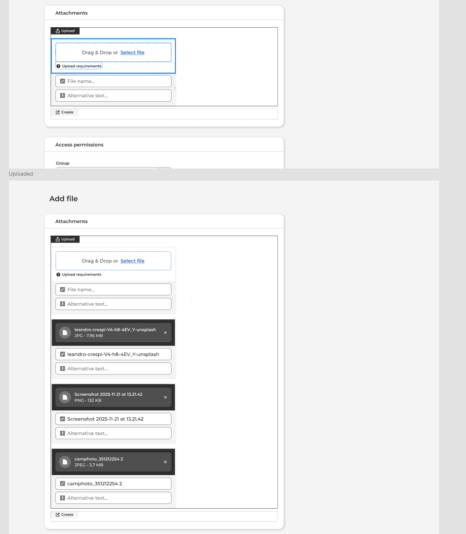 Upload multiple files with one action