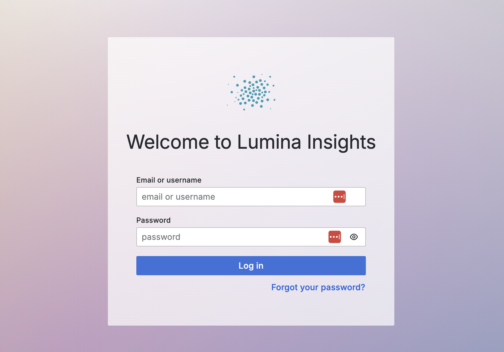 Lumina Insights login screen.