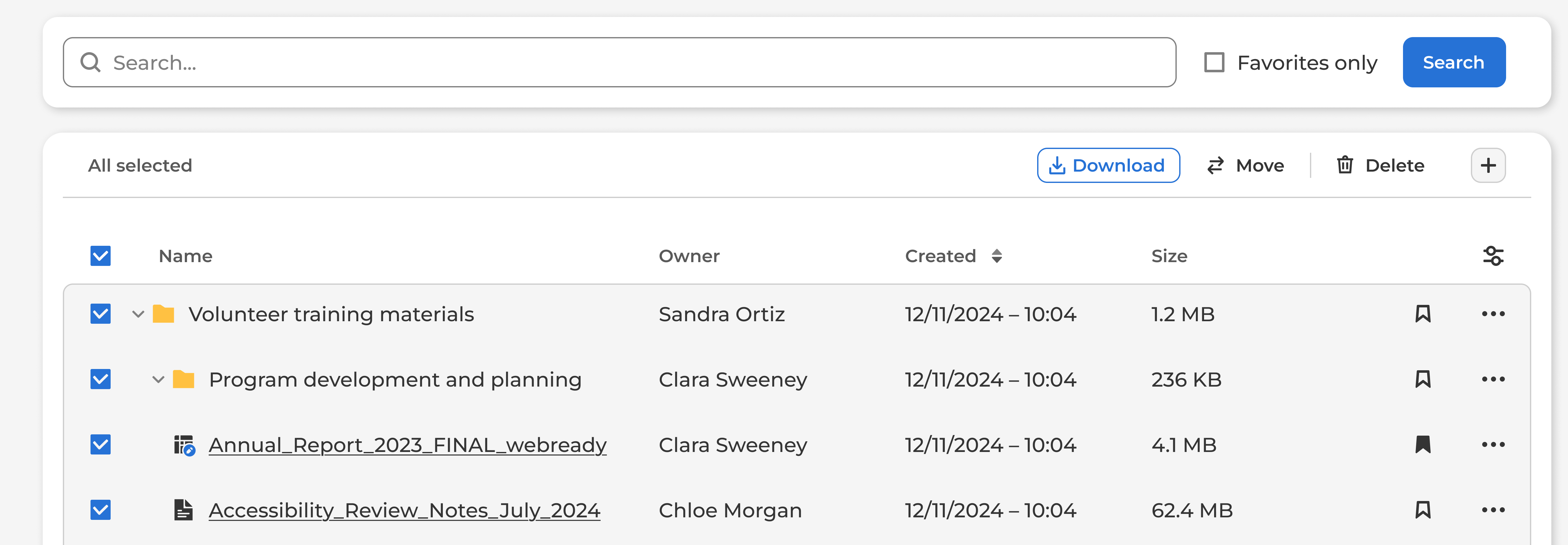 Bulk operations in the overview