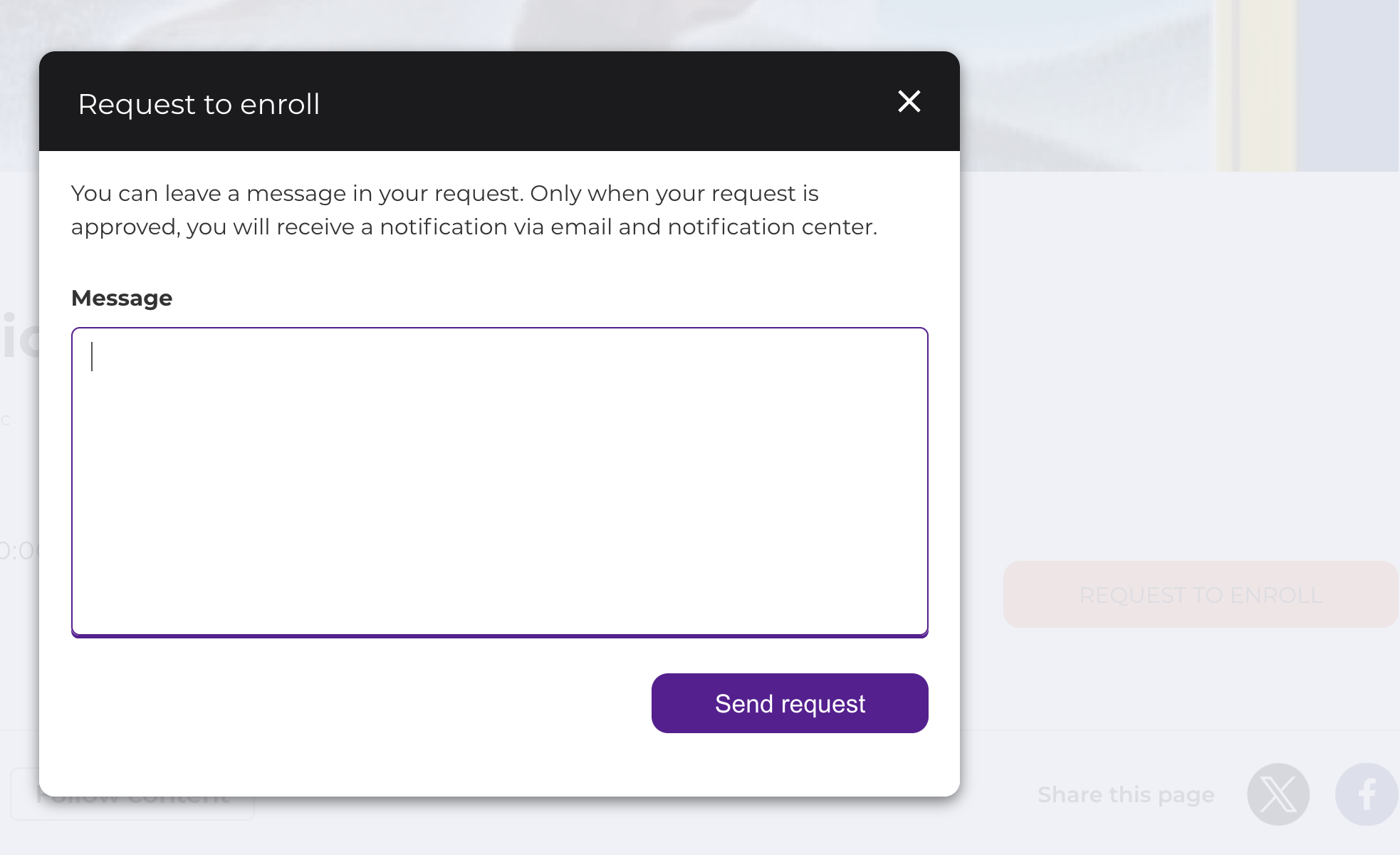 Request to enrol screenshot