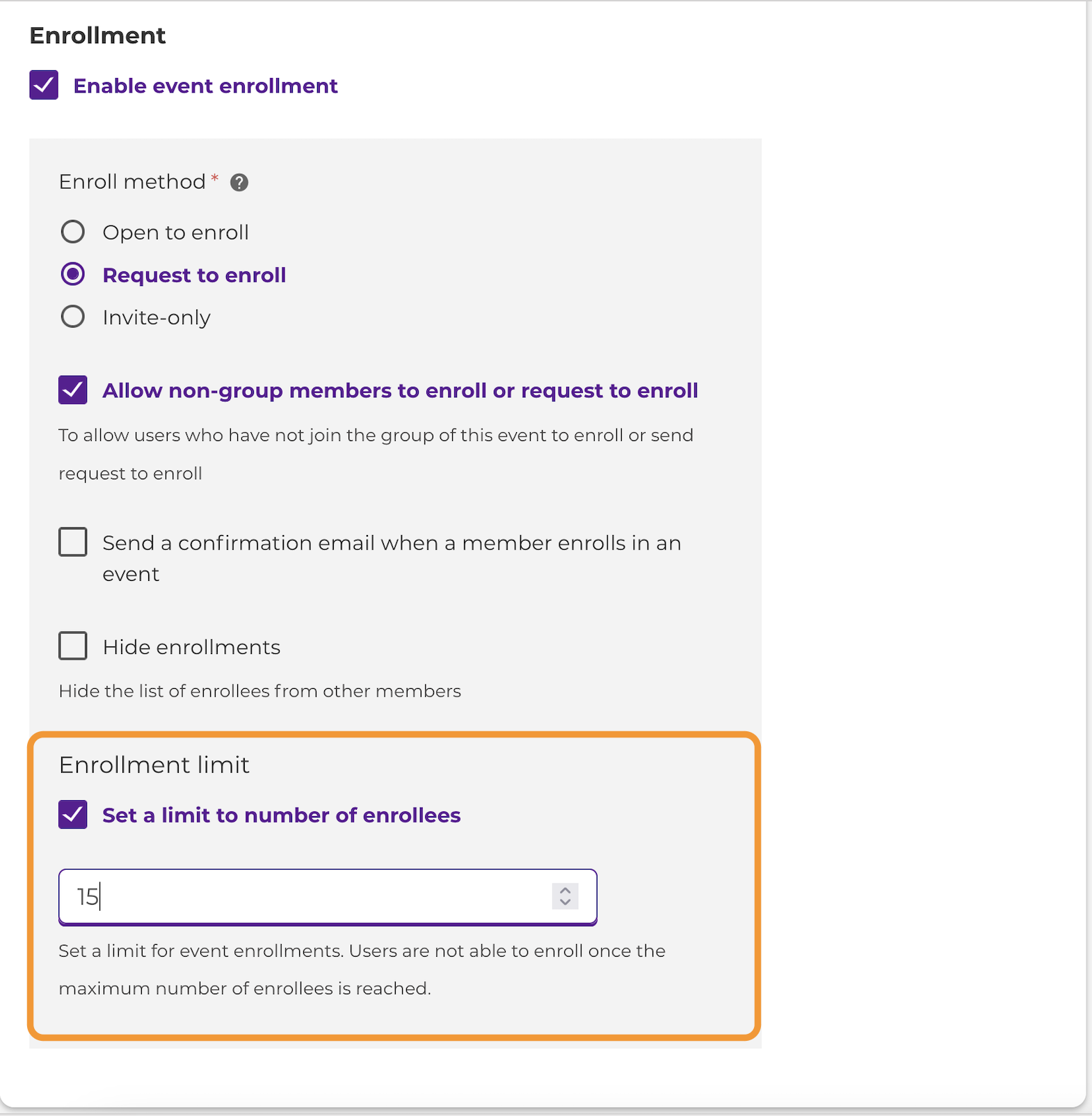 Enrollment options screenshot
