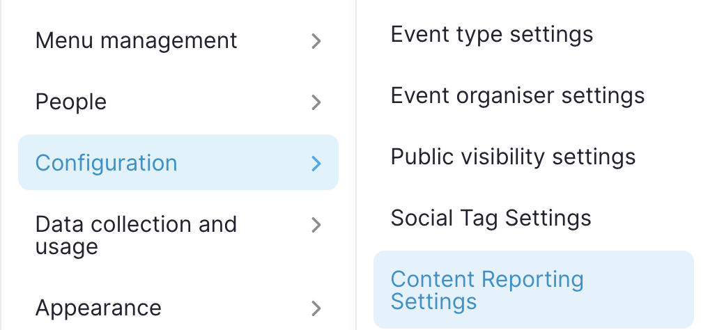Pathway to content reporting settings